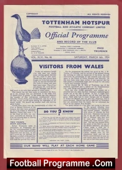 Tottenham Hotspur v Cardiff City 1954 - football programme