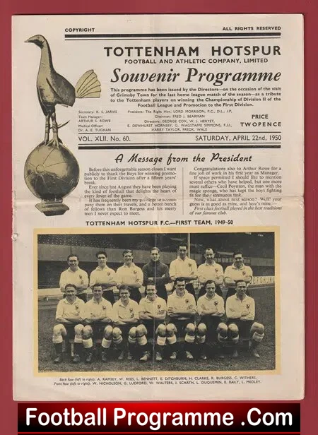 Tottenham Hotspur v Grimsby Town 1950