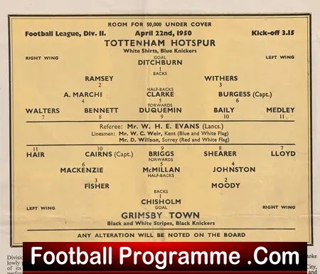 Tottenham Hotspur v Grimsby Town 1950