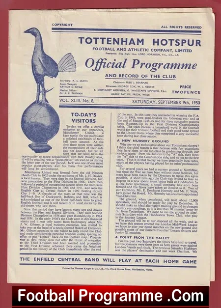 Tottenham Hotspur v Manchester United 1950 - League Champions
