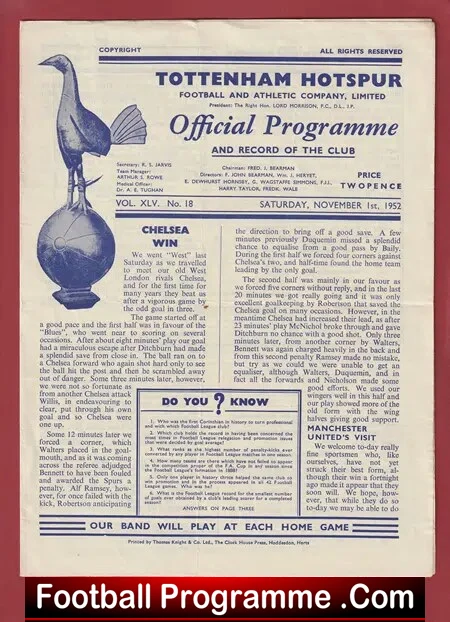 Tottenham Hotspur v Manchester United 1952 – Man United