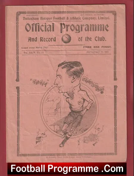 Tottenham Hotspur v Nottingham Forest 1931 – 1930’s Programmes