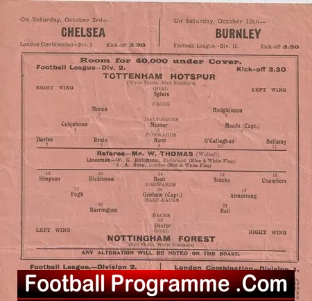 Tottenham Hotspur v Nottingham Forest 1931 - 1930's Programmes