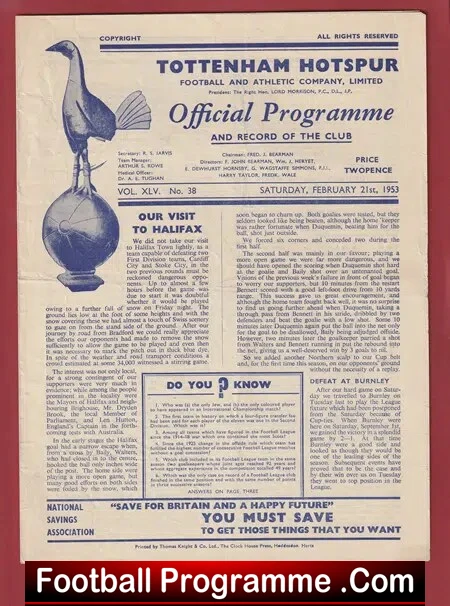 Tottenham Hotspur v Preston 1953