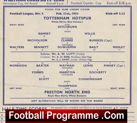 Tottenham Hotspur v Preston 1953