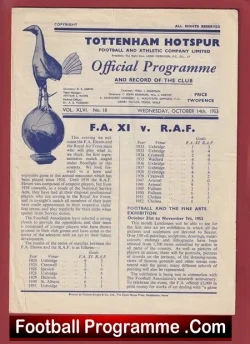 Tottenham Hotspur v Royal Air Force 1953 - RAF - football programme