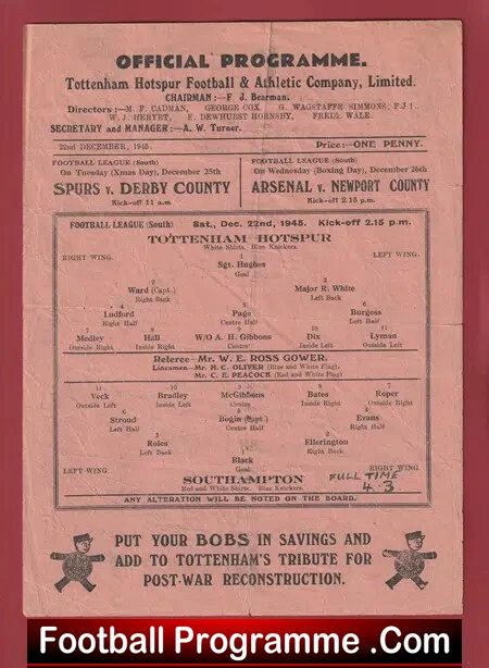 Tottenham Hotspur v Southampton 1945
