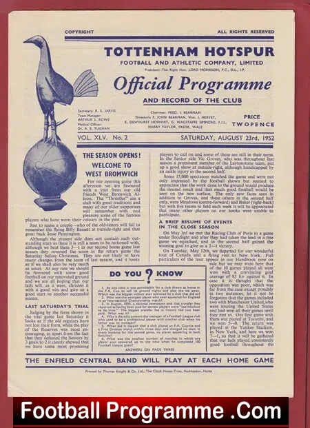 Tottenham Hotspur v WBA 1952