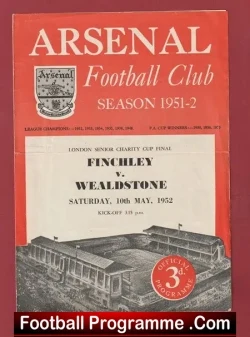 Wealdstone v Finchley 1952 - London Charity Cup Final at Arsenal - football programme