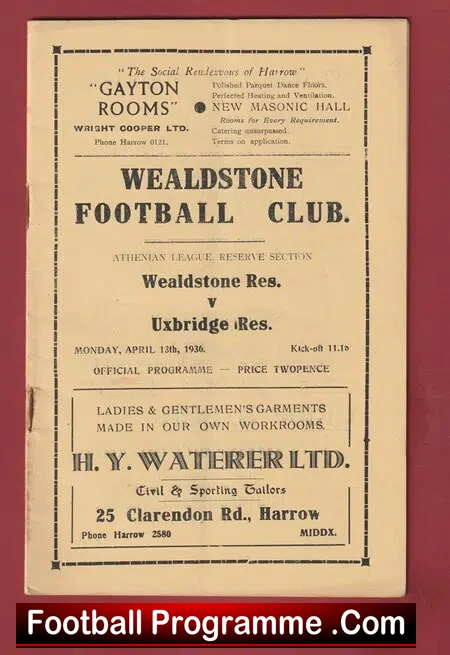 Wealdstone v Uxbridge 1936 – 1930’s Reserves Match