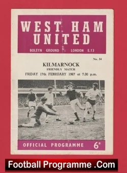 West Ham United v Kilmarnock 1967 - Friendly Match - football programme