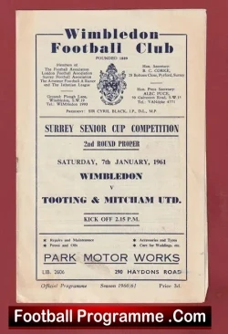 Wimbledon v Tooting Mithcham United 1961 – Surrey Senior Cup