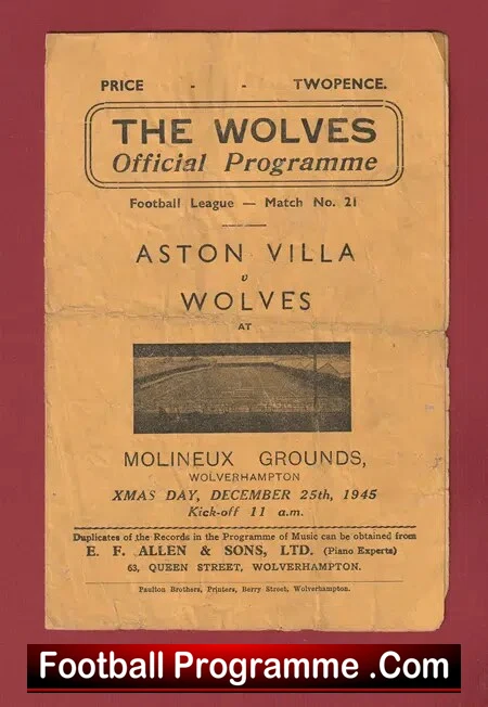 Wolves Wolverhampton v Aston Villa 1945 – Molineux