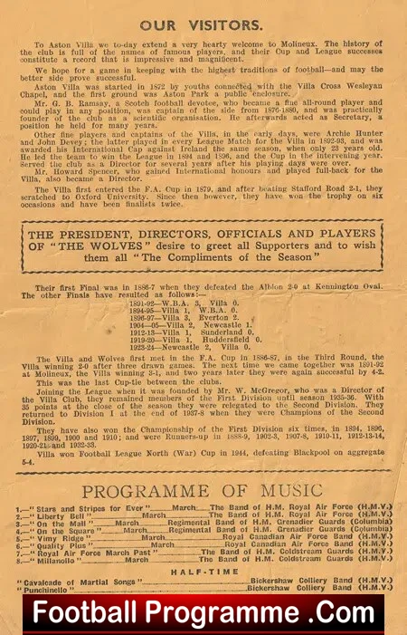 Wolves Wolverhampton v Aston Villa 1945 - Molineux