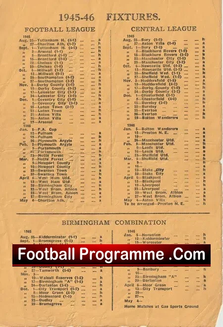 Wolves Wolverhampton v Aston Villa 1945 - Molineux