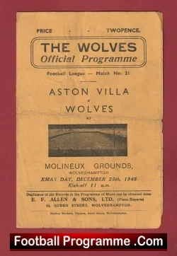 Wolves Wolverhampton v Aston Villa 1945 – Molineux