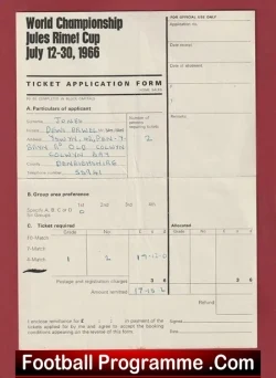 World Cup Ticket Application Form 1966 - football memorabilia