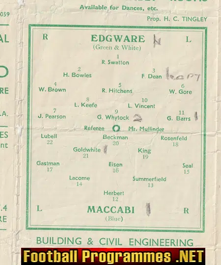 Edgeware Town v Maccabi 1945 - Jewish Team Israel