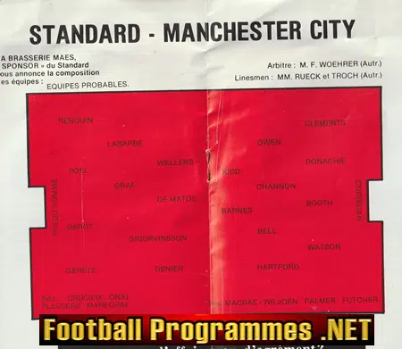 Standard Liege v Manchester City 1978 - UEFA Cup Belgium