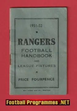 Glasgow Rangers Football Club Yearbook Handbook 1951 - 1952