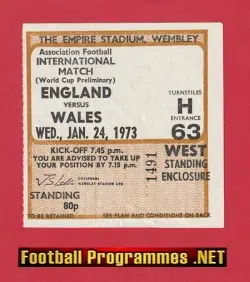 England v Wales 1973 - Football Ticket