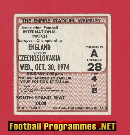 England v Czechoslovakia 1974 – Football Ticket