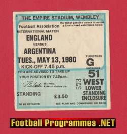 England v Argentina 1980 – Football Ticket