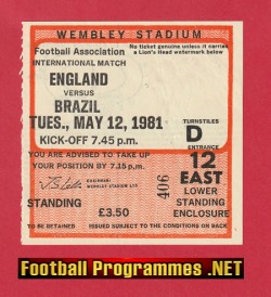 England v Brazil 1981 – Football Ticket