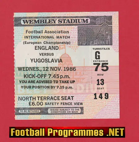England v Yugoslavia 1986 - Football Ticket