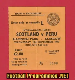 Scotland v Peru 1979 - Football Ticket