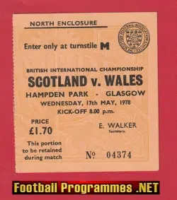 Scotland v Wales 1978 - Football Ticket