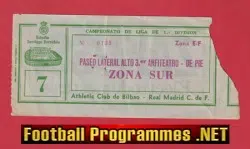 Real Madrid v Athletic Bilbao 1950s ? - Football Ticket 1950's