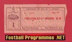 Real Madrid v Real Betis 1950s ? - Football Ticket 1950's