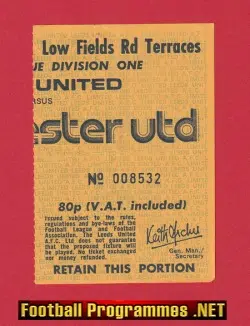 Leeds United v Manchester United 1977 - Football Ticket