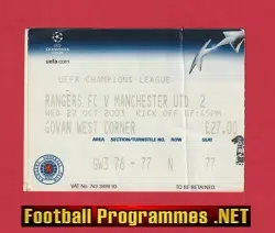 Glasgow Rangers v Manchester United 2003 - Match Ticket Scotland