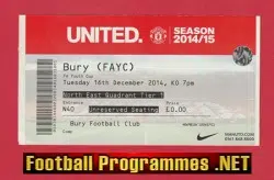 Manchester United v Bury 2014 - FA Youth Cup Ticket Old Trafford