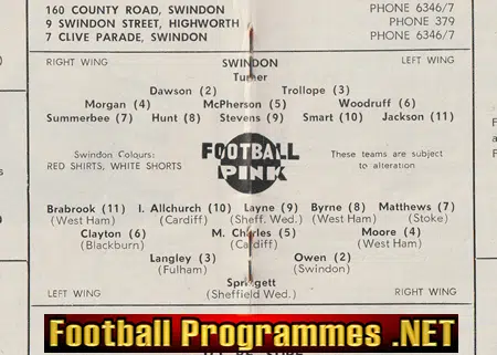 Head + Morse Testimonial Benefit Match Swindon Town 1963