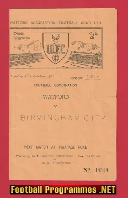 Watford v Birmingham City 1962 – Football Combination Match