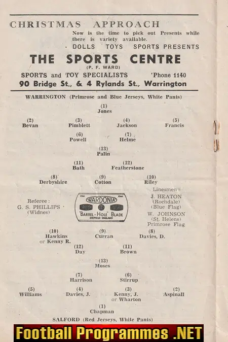 Warrington Rugby v Salford 1948