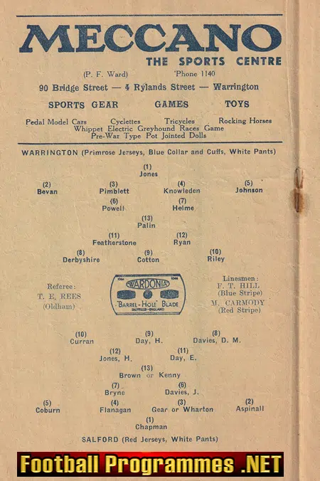 Warrington Rugby v Salford 1947