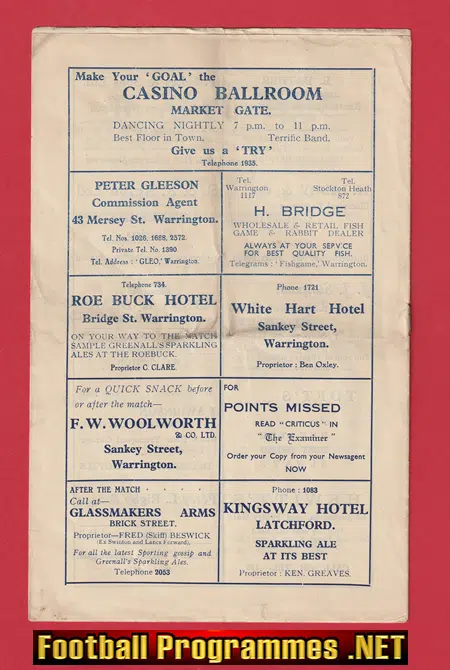 Warrington Rugby v Salford 1946