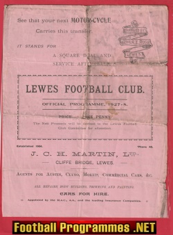 Lewes v Southwick 1927 – 1920’s Football Programme