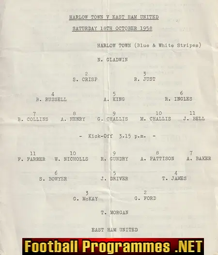 Harlow Town v East Ham United 1958