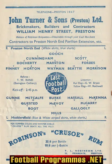 Preston North End v Huddersfield Town 1951