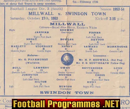 Millwall v Swindon Town 1953