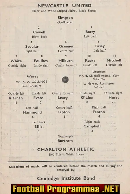 Newcastle United v Charlton Athletic 1953