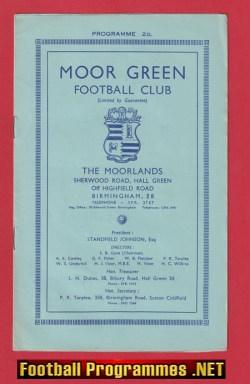 Moor Green v Austin British Legion 1951 – Reserves Match