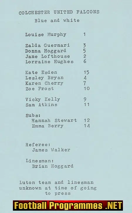 Colchester United Ladies v Luton Town 1993 - Womens Football