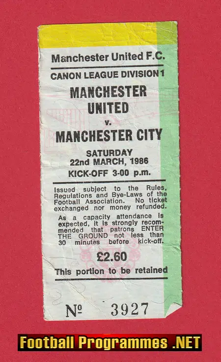 Manchester United v Manchester City 1986 - Ticket