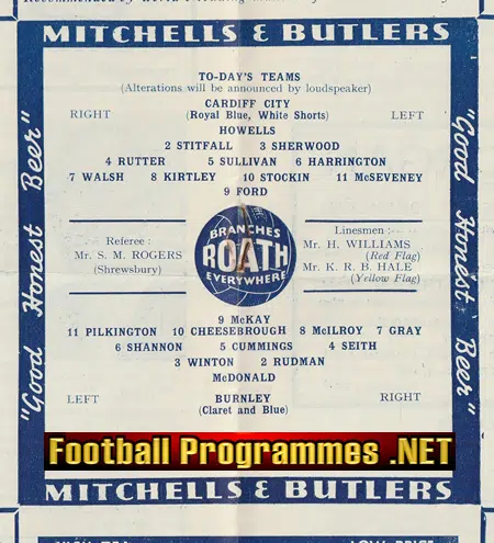 Cardiff City v Burnley 1955
